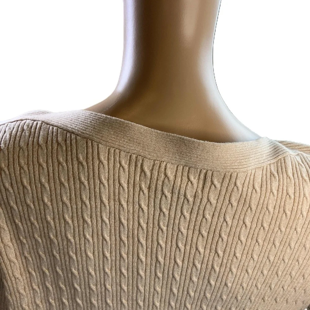 Karen Scott Beige Long Sleeve Cable Knit Sweater Sz XL Beige Aesthetic Normcore - Picture 7 of 13